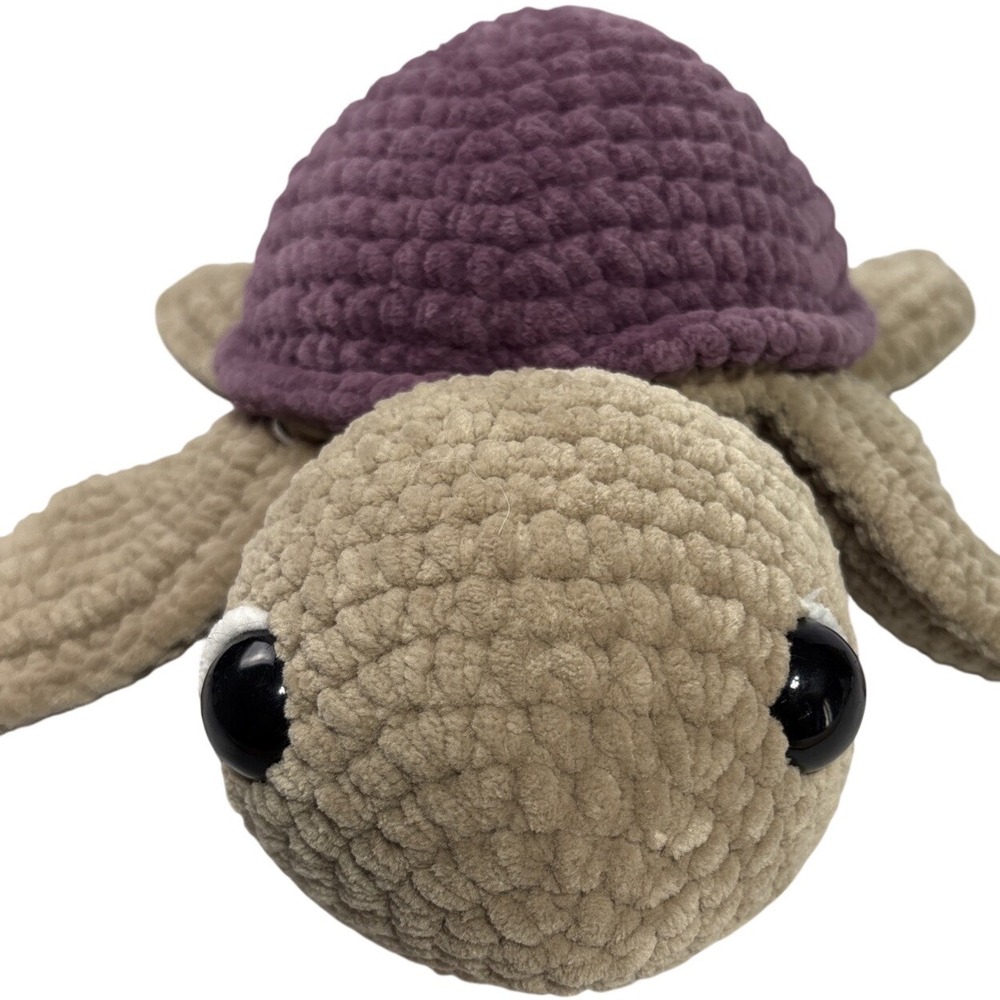 Handmade Crochet Sea Turtle Plush Purple Tan Chenille Amigurumi‎ Soft Toy 9in